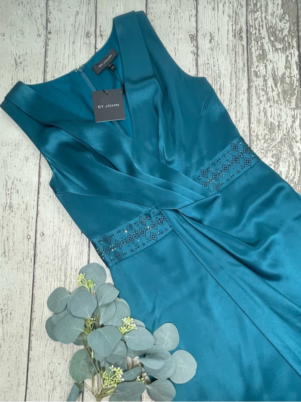 ST. JOHN Tanzanite Sleeveless Beaded Dress